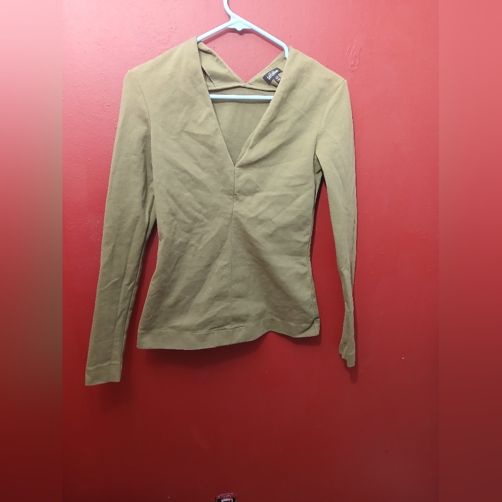 Kate Spade Saturday Olive V-Neck Long Sleeve Top
